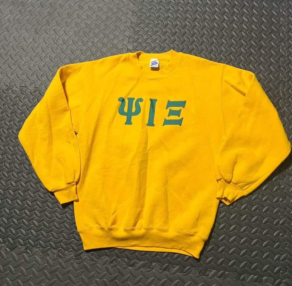 Vintage Jerzees Super Sweats Yellow Greek Letter Crewneck Sweatshirt Large
